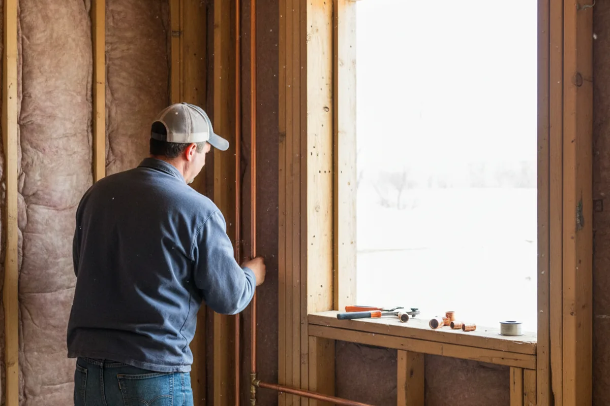 Licensed plumber running new copper supply lines in a Fargo home